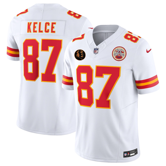 Men’s Kansas City Chiefs #87 Travis Kelce White 2025 F.U.S.E. John Madden Patch Vapor Untouchable Limited Stitched Football Jersey